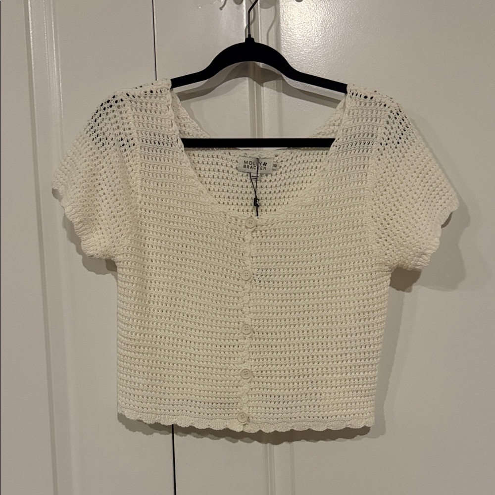 NWT Molly Bracken Cream Crochet Button-Up Blouse size XS